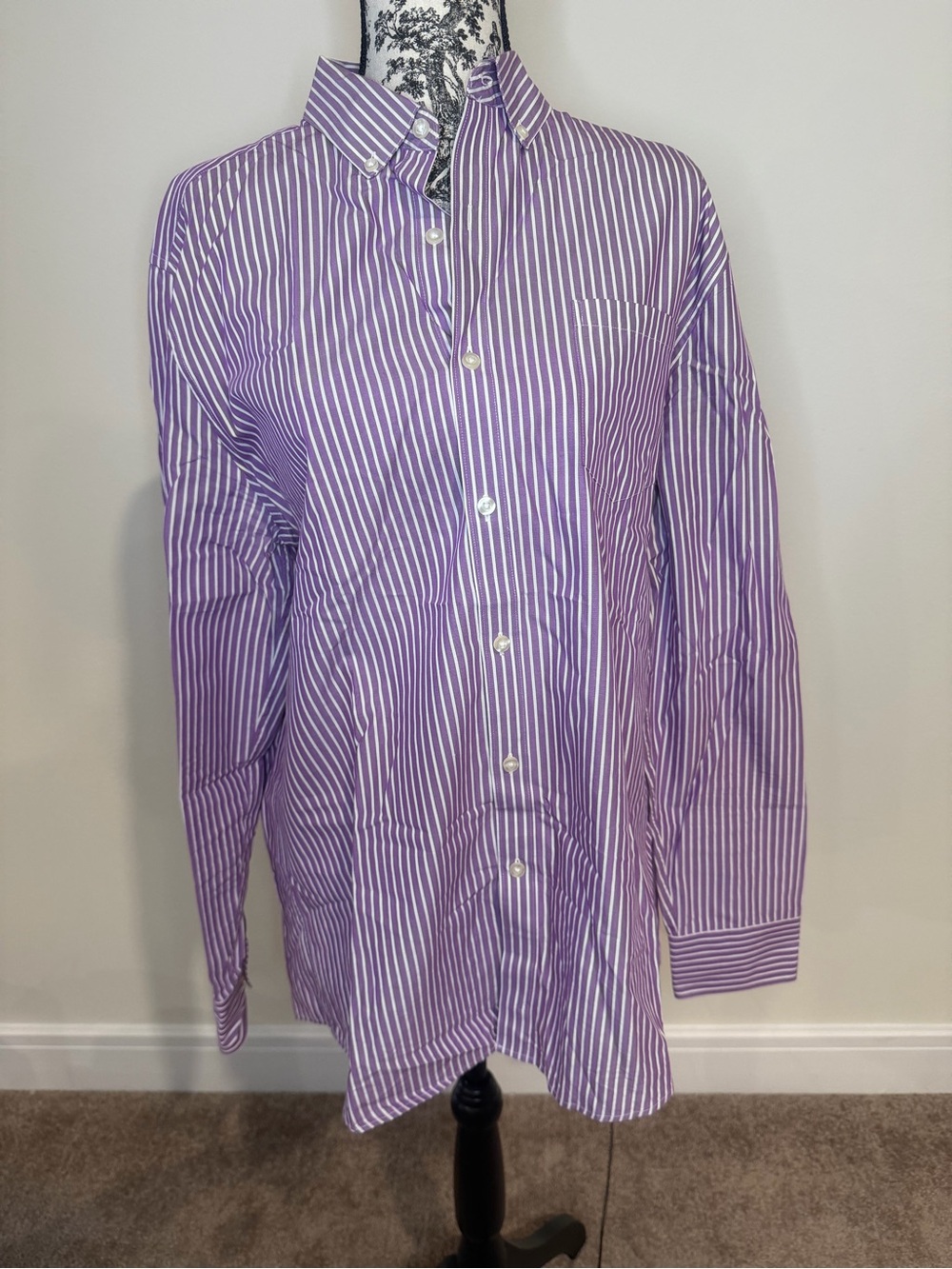 Claiborne Slim Fit Size Large Striped Purple Long Sleeve Button Up Dress Shirt